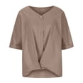 thumbnail image 4 of Summer Savings Clearance Blouse Xihbxyly Shirts for Women Trendy, Womens V-Neck Long Sleeve Loose Button Cotton and Linen Tunic Shirts Summer Shirts Khaki L # Outlets Clearance, 4 of 7