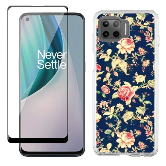 Slim-Fit Protective Phone Case compatible with Motorola Moto One 5G UW, with Tempered Glass Screen Protector, by OneToughShield ® - Floral Garden