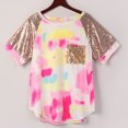 thumbnail image 6 of Women's Casual Sequins Glitter Summer T Shirts Short Sleeve Crewneck/V Neck Tie Dye Tee Tops Chest Pocketed Blouses, 6 of 7