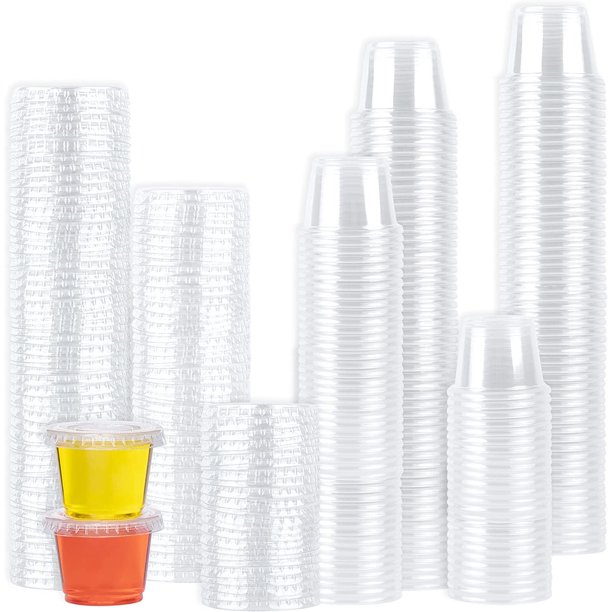 [200 Sets 1 oz.] Jello Shot Cups Condiment Containers with Lids Sauce