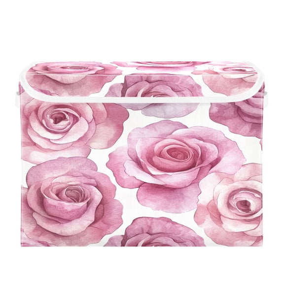 Storage Box With Lid 16.5x12.6x11.8In Foldable Stacked Household Storage Box Beige Roses Seamless