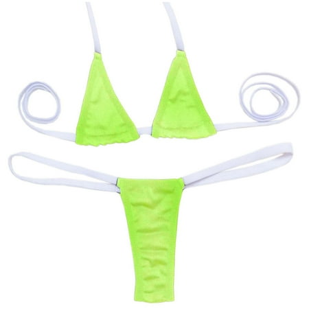 Arnsht Women s Fashion See-Through Mesh Sheer Solid Color Micro Bikini Set Mini Swimsuit Summer Beach Vacation Sunbath Swimming Green Free Size