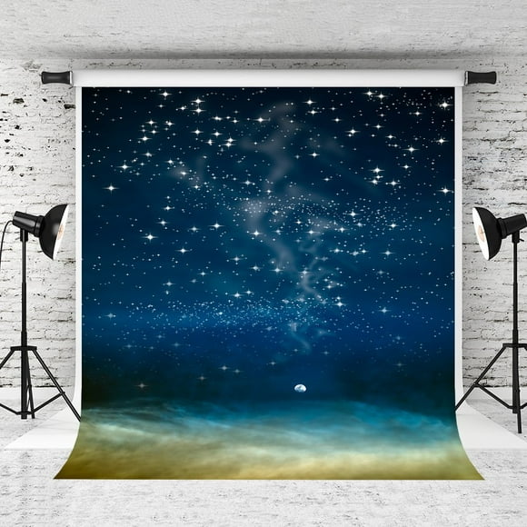 YUSDECOR 5x7ft Glitter Blue Stars Sky Backdrops Moon Galaxy Universe Photo Background for Children Shoot Backdrops