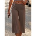 thumbnail image 4 of Pantalones capri de mujer con cintura plegable, tiro bajo, color liso, pierna ancha, estilo cropped., 4 of 7