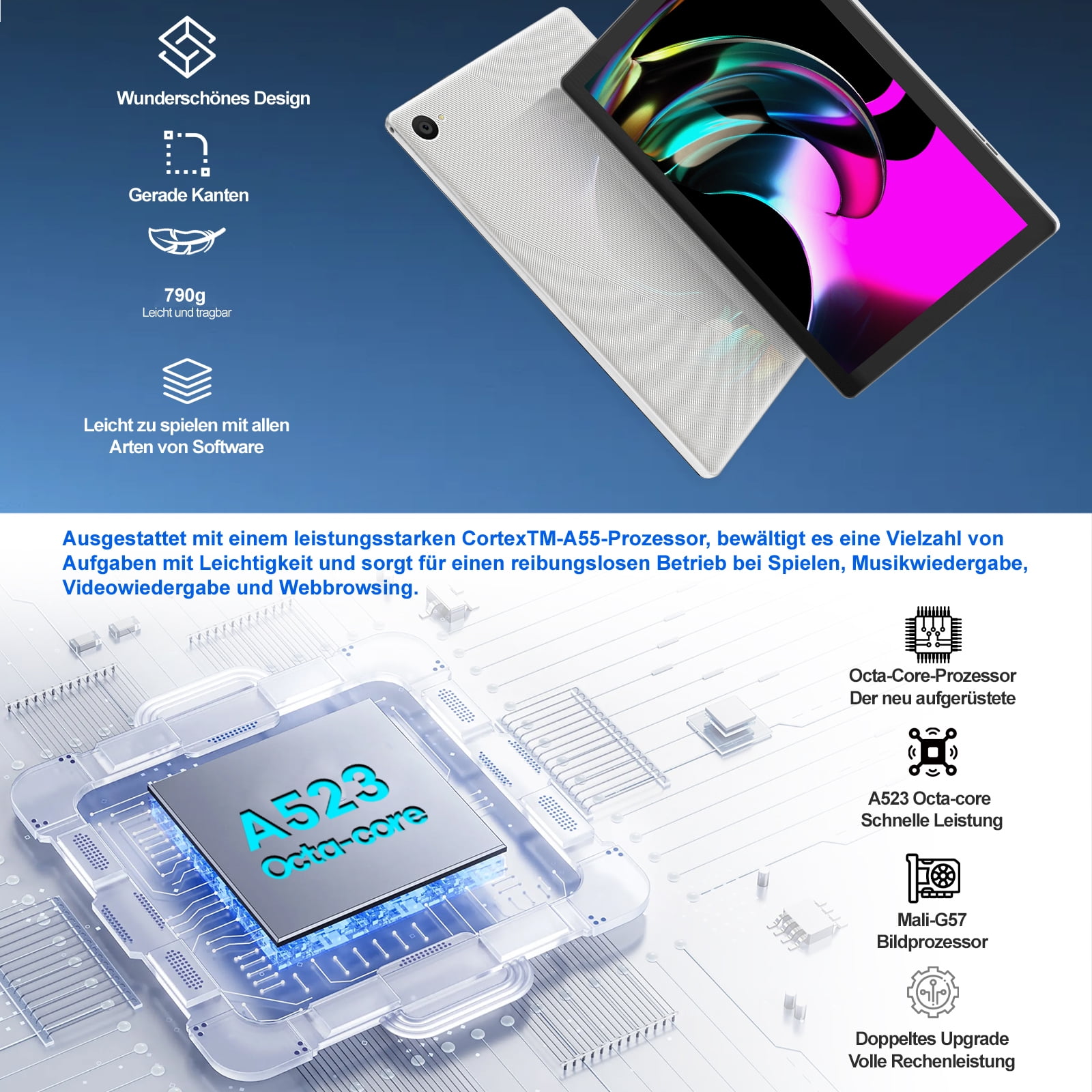 AEEZO 10.1 Inch Tablet FHD, 8GB RAM + 64GB Storage, 5000mAh Battery, WiFi 6, BT5, White