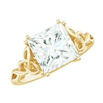 Princess Cut Moissanite Solitaire Celtic Knot Engagement Ring - 3 Carat - 8 mm, 18K Yellow Gold, US 6.00