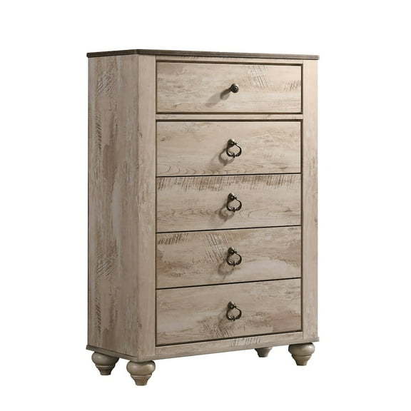 Roundhill Furniture Imerland Contemporary White Wash Finish Patched Wood Top 5-drawer Chest