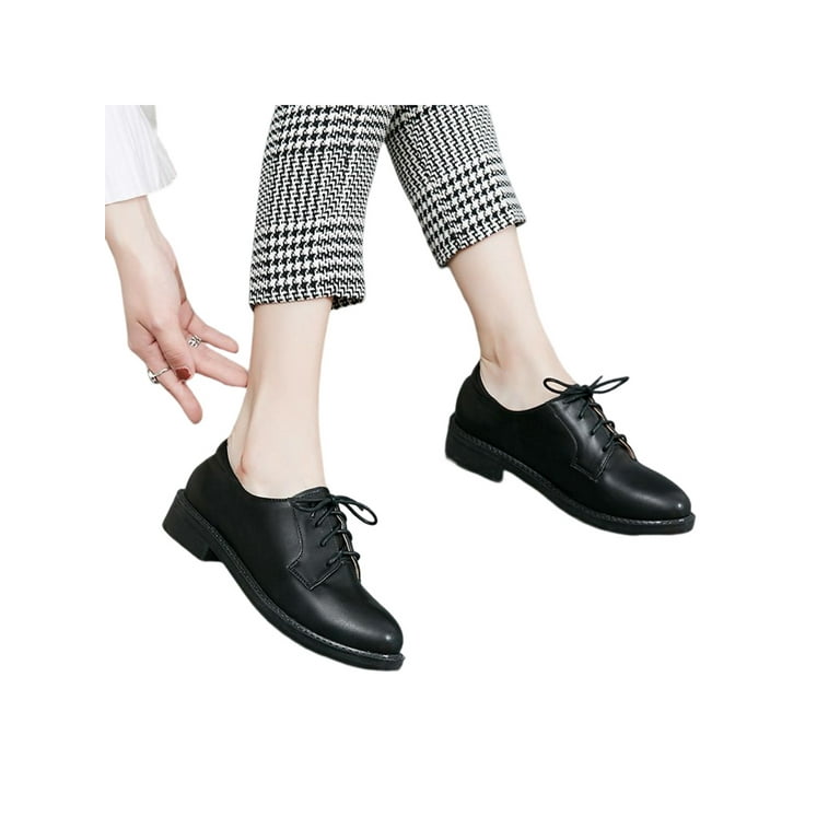 handle Svække Frisør Lacyhop Women Brogues Comfort Loafers Faux Leather Casual Shoes Uniform  Breathable Dress Shoe Vintage Lace Up Black With Lined 7 - Walmart.com