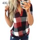 thumbnail image 1 of Sonducket Camiseta de mujer con cuello en V y manga corta con estampado a cuadros, blusa informal Prendas para la parte del cuerpo Rojo 4XL Sonducket AP001851-47, 1 of 3