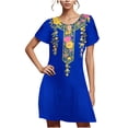 thumbnail image 2 of Puntoco Vestido De Cuello Redondo De Manga Corta Suelto Casual Estampado Estilo Étnico De Verano Para Mujer Azul S,Regalos Para Mujer Joven, 2 of 5