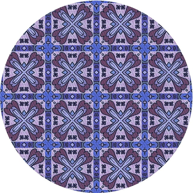 Ahgly Company Tapis Rond Lavable en Machine Intérieur Transitionnel Bleu, 3 Pieds Rond