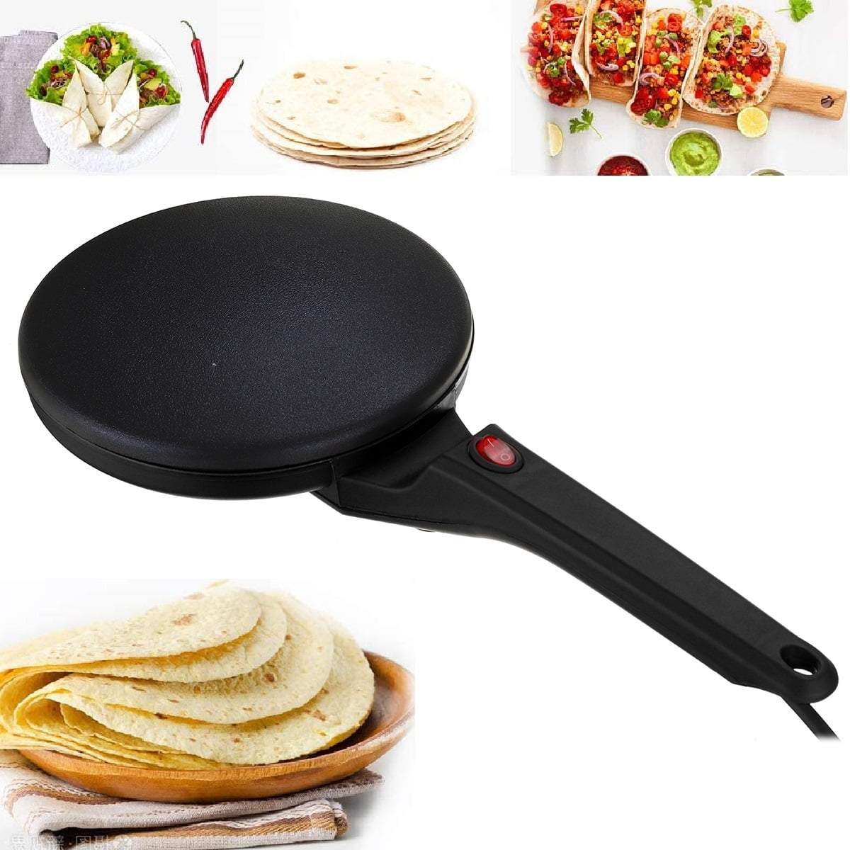 Pancakes 110V Portable Electric Mini Crepe Maker Electric Griddle Non-stick Easy-cleaning Crepe Pan Automatic Temperature Control for Crepes Tortilla Bacon