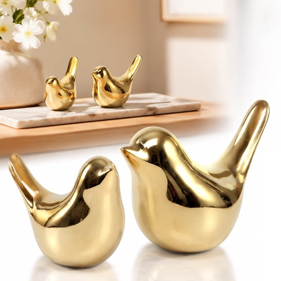 Sherry Small Birds Statues Gold Home Decor Modern Style Figurine Decorative Ornaments for Living Room, Bedroom, Office Desktop, Cabinets