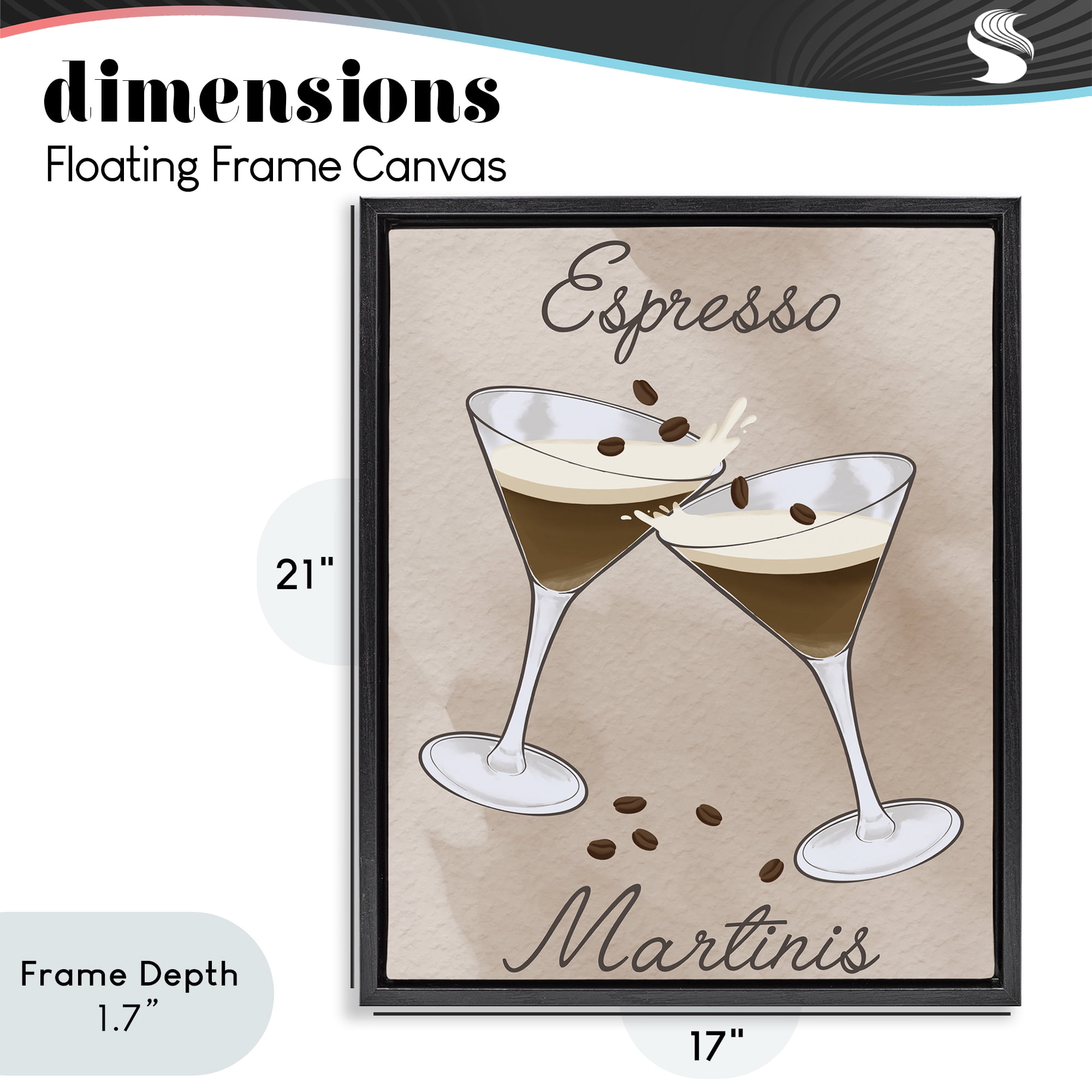 Stupell Industries Cheers Espresso Martinis Black Framed Floater Canvas Wall Art, design by Marcus Prime