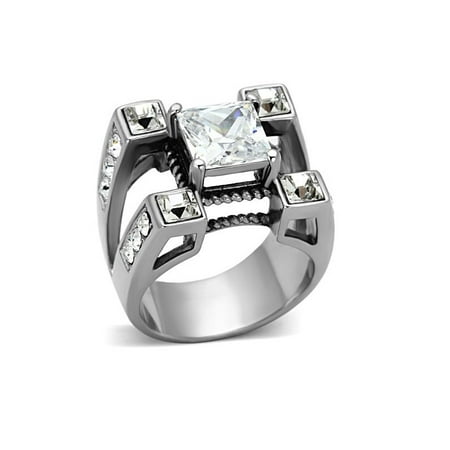 Large Split Rings - Large Stainless Steel Mens Square CZ Split Ring-Sizes 8-14 Father's Day Gift