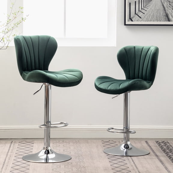 Green Bucket-Style Seats | 360 Swiveling and Gas-Lift Height Adjustment | Elegant Vertical Lined Design for Comfort