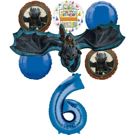 Anagram How to Train Your Dragon 6th Birthday Party Supplies Hiccup and Toothless 7 pc Balloon Bouquet Decorations
