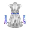 thumbnail image 4 of vastwit Kids Girls Alien Outfit Metallic Cap Sleeves Mock Neck Robot Mini Dress with Gloves 2Pcs Set Silver 16, 4 of 5