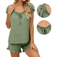 thumbnail image 5 of Yuanlook Womens Ruffle Pajamas Set 2 Piece Soft Pj Round Neck Short Sleeve Tops and Shorts Bride Pjs for Wedding Day Set Size S-XXL, 5 of 7