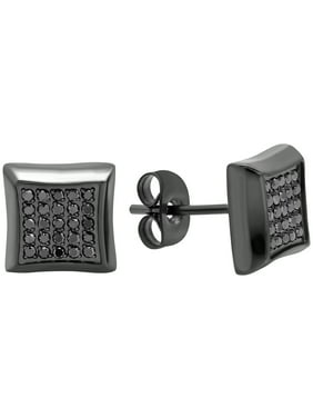 Men S Earrings Product Image Men S Gunmetal Stainless Steel 25cttw Black Diamond Mens Square Stud Earrings