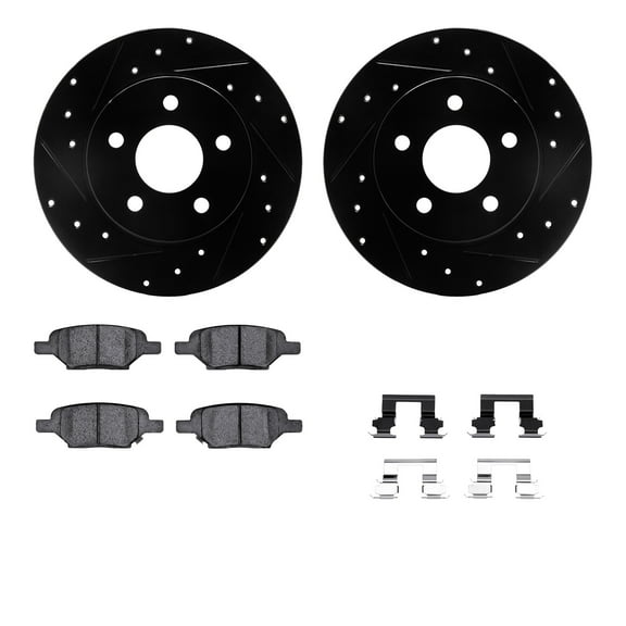 Dynamic Friction Company Rear Brake Rotors-Drilled and Slotted-Black with 5000 Advanced Brake Pads includes Hardware 8512-53004