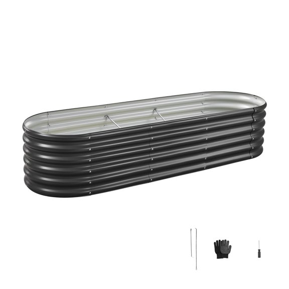 KFFKFF Metal Raised Garden Bed, 6.56 x 1.97 x 1.4 ft Oval Outdoor Galvanized Planter Box, Open Bottom Design, Spacious Planter for Vegetables, Flowers, Succulents, Dark Gray
