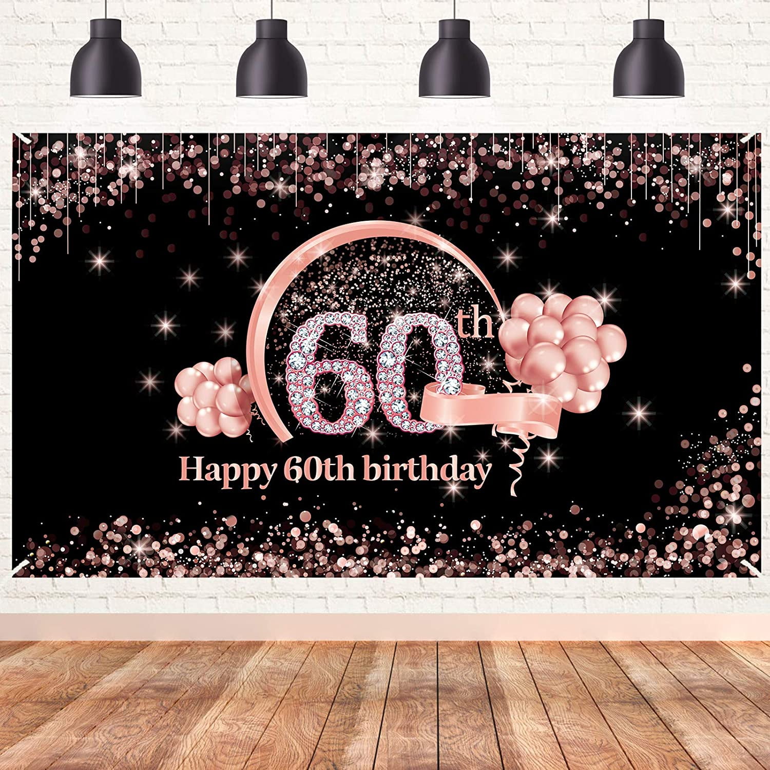 Rose Pink Happy Birthday Backdrop Party Star Fireworks Photo Background Banner 