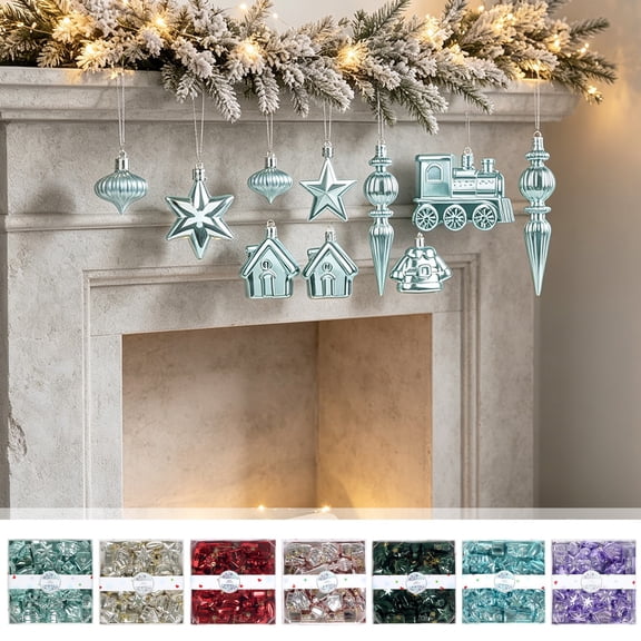 Qwtwty 38 Pcs Christmas Decor Ornaments Set, Shatterproof Colorful Hanging Pendants with Hanging Loop for Xmas Tree, Wreath, Wedding, Party Decor