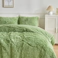 thumbnail image 3 of SURJDE Faux Plush Sage Green Comforter Set Fluffy Fuzzy Shaggy Bedding Set-3PC Full Size Microfiber Soft Warm Quilt Set, 3 of 7