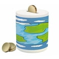 thumbnail image 1 of Earth Piggy Bank, 's Drawing of the Planet Earth Surrounded with Clouds Day and Night Cycle, Ceramic Coin Bank Money Box for Cash Saving, 3.6" X 3.2", Blue Green White, by Ambesonne, 1 of 4