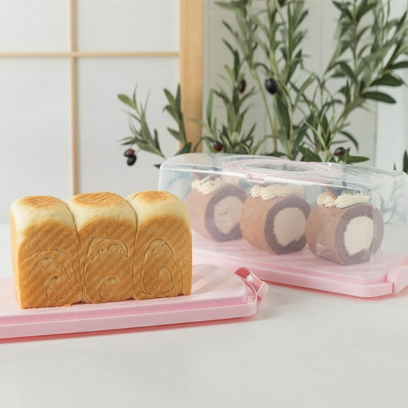 EXHUMKY Portable Cake Box 1 Pack Rectangular Plastic Bread Storage Container for Home and Travel Use