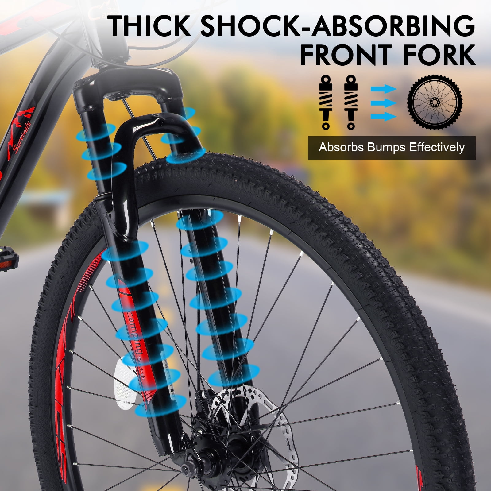 UBesGoo 29in Mountain Bike for Adult, 21 Speed MTB Bicycle for Men/Women, Dual Disc Brakes, Carbon Steel Frame, Black Red