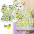 thumbnail image 2 of Ensemble de Vêtements pour Animaux de Compagnie, Robe pour Chien avec Manches Style Princesse et Imprimé Floral, Coiffe d'Été pour Chat, Lavable et Portable, 2 of 8