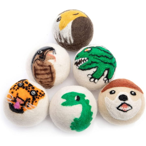 Wool Dryer Balls Organic Fair Trade Reusable Fabric Softner, Extra Large, 6 Pack,Carnivorous Design by Woolygon