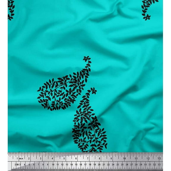 Soimoi Green Cotton Duck Fabric Leaf & Paisley Print Fabric by the Yard 42 Inch Wide