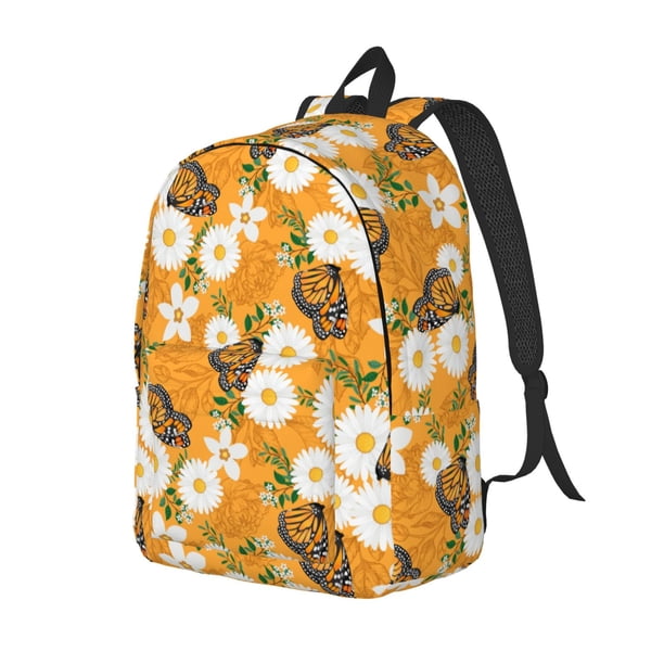 Balery White Floral and Butterflies Mochila Clásica Impresa Básica para Viaje, Mochila Escolar Resistente al Agua, Mochila de Lona con Correas Ajustables-Small