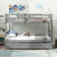thumbnail image 2 of Twin Over Twin Bunk Beds with Trundle, Solid Wood Trundle Bed Frame with Safety Rail and Ladder, Kids/Teens Bedroom, Guest Room Furniture, Can Be converted into 2 Beds,Grey, 2 of 6