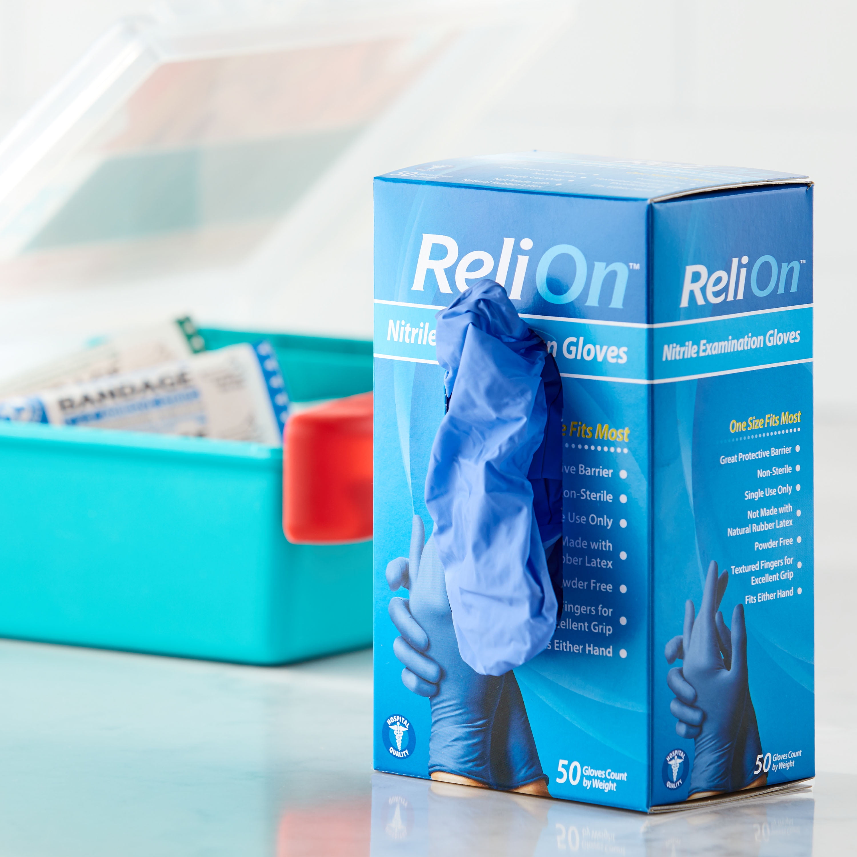 ReliOn Nitrile Examination Gloves, One Size Fits Most, 50 Count