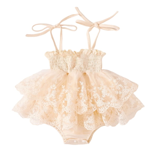 NOLDARES Newborn Baby Girl Bodysuit Sleeveless Halter Frill Romper One-piece Jumpsuit Summer Clothes Set(Beige,18-24 Months)