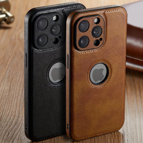 Étui de Téléphone en Faux Cuir Rétro pour iPhone 15 14 13 Pro Max 12 11 Pro - Protection Antichoc, Design Ultra-Fin de Luxe, Couverture Complète de la Caméra, Style Business Élégant