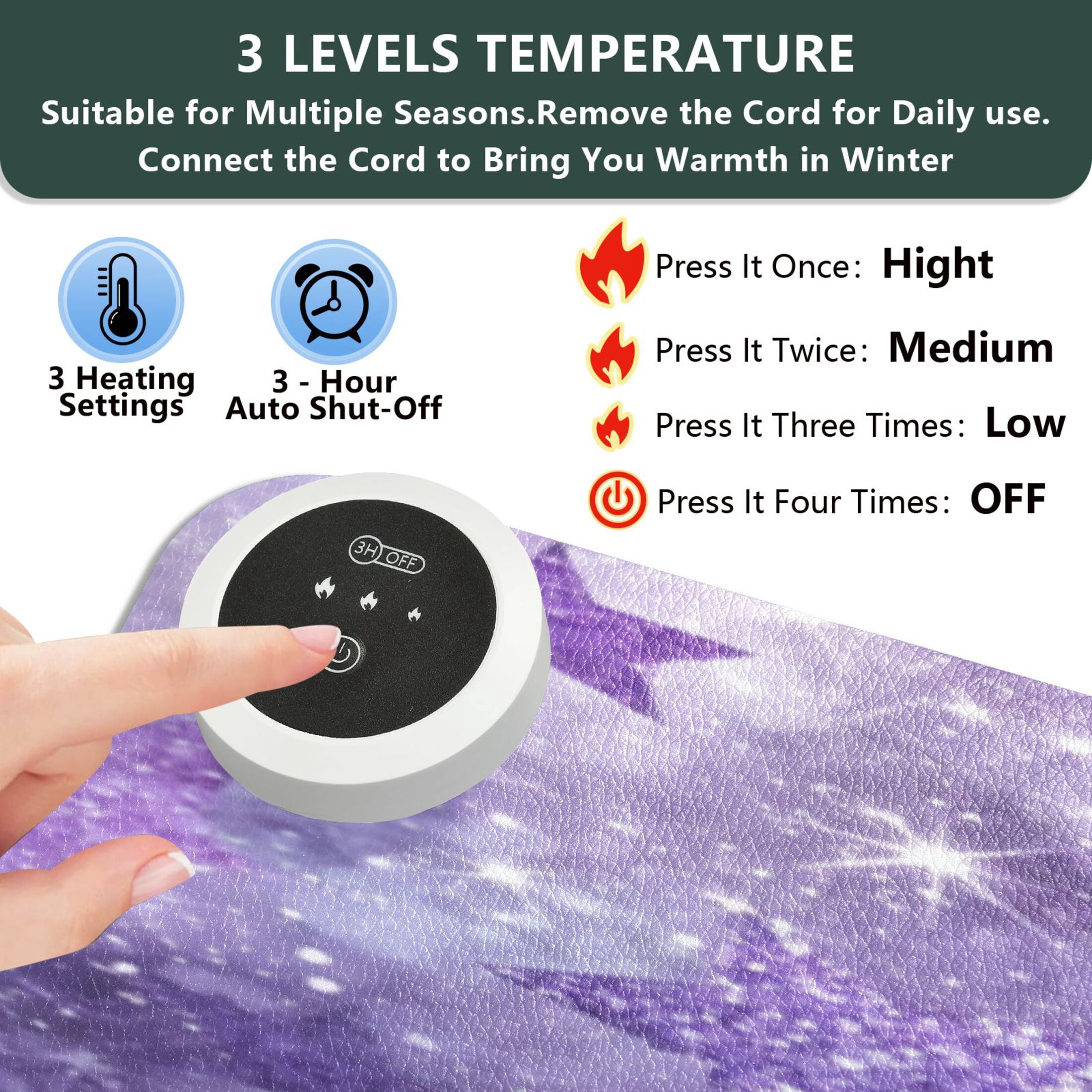 Large Heated Desk Mat Mouse Pad 31.5"x13"PU Leather Graphene Heating Desk Warmer with 3 Temperature Settings 110V US Plug Non-Slip Warm Pad for Home, Office, and Gaming Purple Cosmic Galaxy Pattern