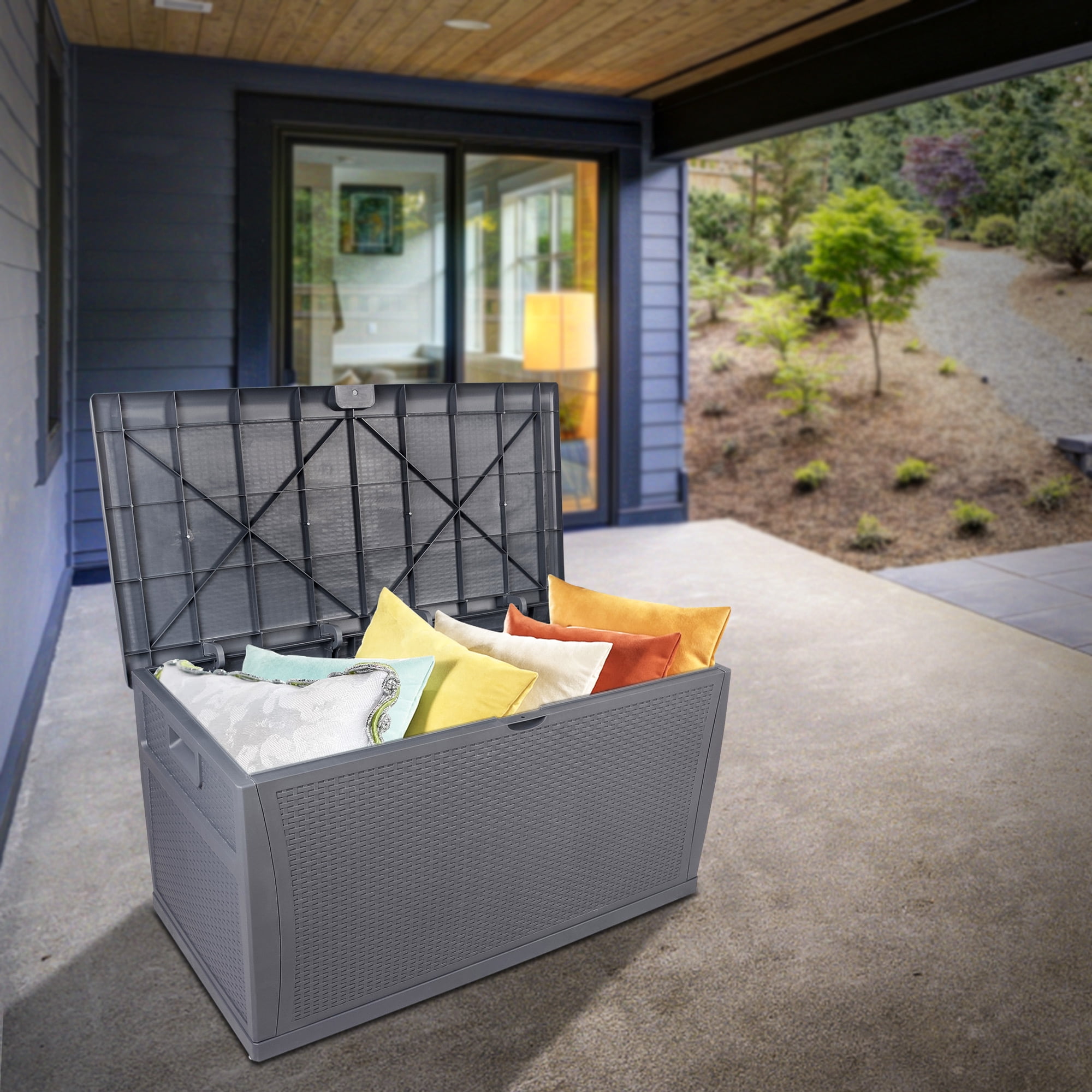 Outdoor Box and Storage, 120 Gallon Resin Deck Box for Cushion , XXL Pool Storage Box for Pool