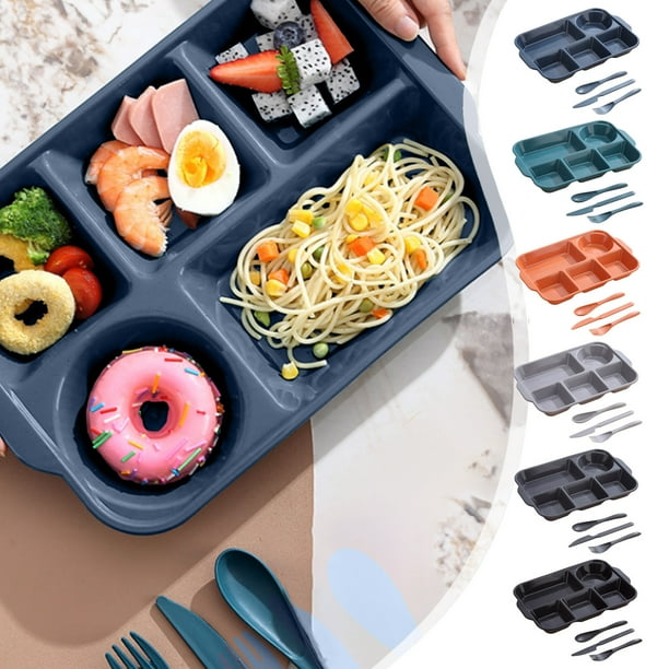 Platos Divididos con Bandeja | Bandeja de Plástico de 5 Secciones para Restaurantes, Fiestas y Cocinas | Apta para Microondas y Lavavajillas | Negra | 32,5 X 22 X 4 Cm | Reutilizable y Apilable | Ide