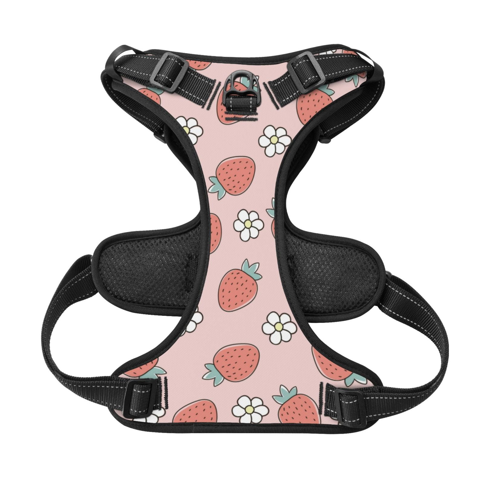 Kdxio Strawberry And Flowers Print No Pull Dog Harness Adjustable Reflective Oxford Easy Control Medium Large Dog Harness for Training and Everyday-Large