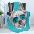 thumbnail image 4 of Yorkie Soft Flannel Fleece Throw Blanket, Yorkshire Terrier Portrait with Cool Mirror Sunglasses Hand Drawn Animal Art, Cozy Plush for Indoor and Outdoor Use, 50" x 60", Blue White, by Ambesonne, 4 of 5