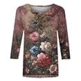 thumbnail image 5 of Womens Blouses Long Sleeve Women's Vintage Printed Round Neck 3/4 Sleeve T-Shirt Loose Top, 5 of 5