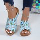 thumbnail image 1 of Bmisegm Ladies Summer Butterfly Print Leather Breathable Slope Heel Thick Bottom Large Size Fish Mouth Cool Slippers Summer Blue 7.5, 1 of 8