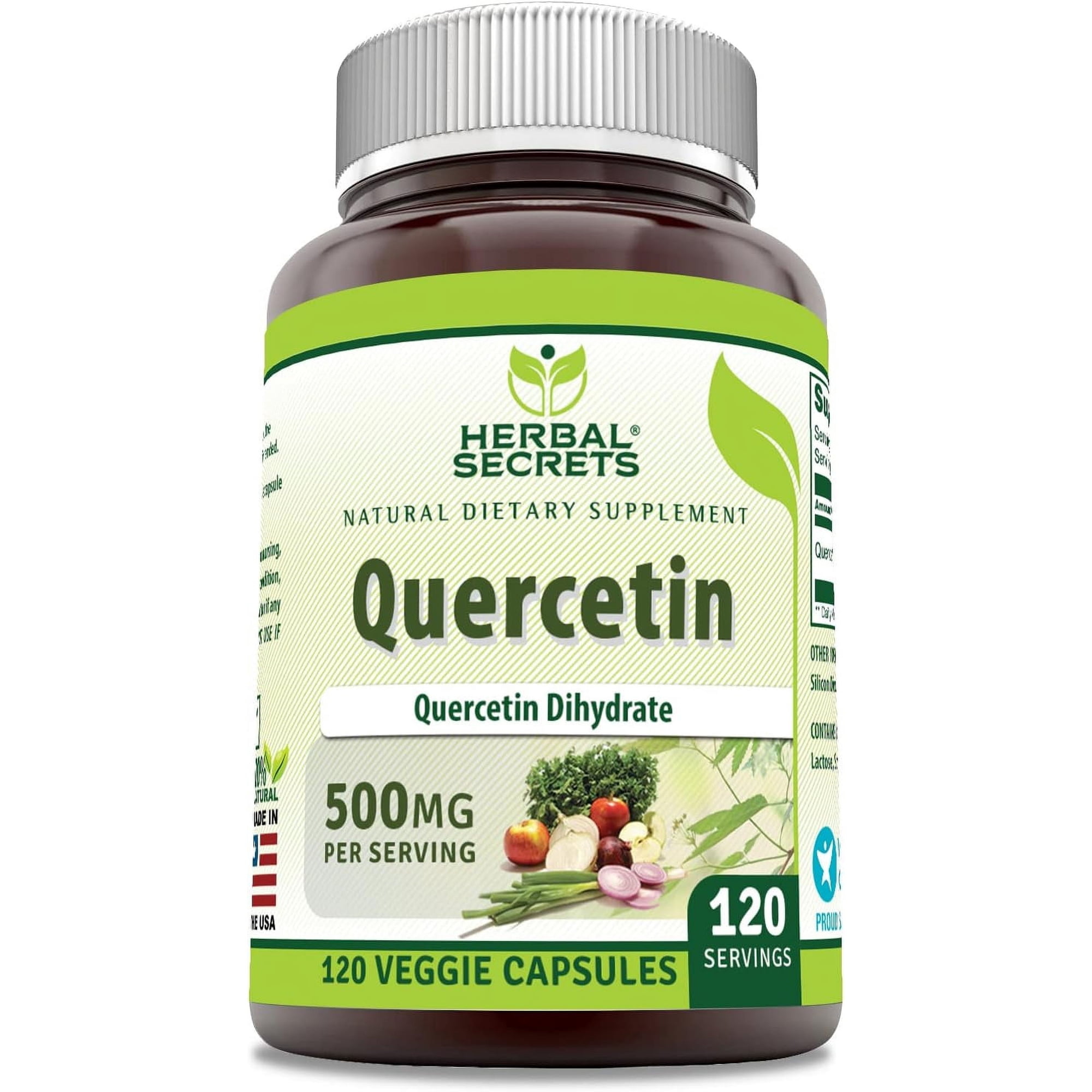 Herbal Secrets Quercetin 500mg Per Serving 120 Veggie Capsules Supplement | Non-GMO | Gluten Free | Supports Overall Health & Well Being