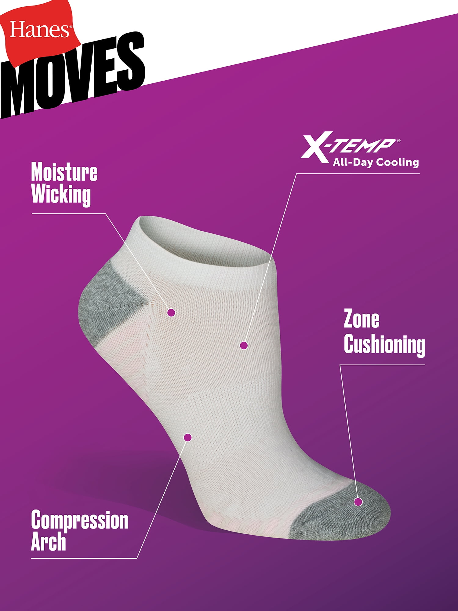 Hanes Women's No Show Socks, Moves, 10-Pack, Size 5-9