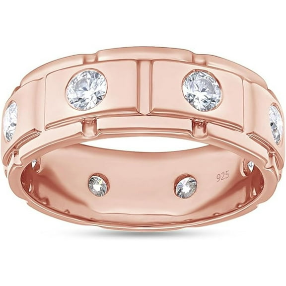 Eternity Bezel Set Anniversary Wedding Band Men Ring 925 Sterling Silver 14K Rose Gold Finish Jewelry Gift
